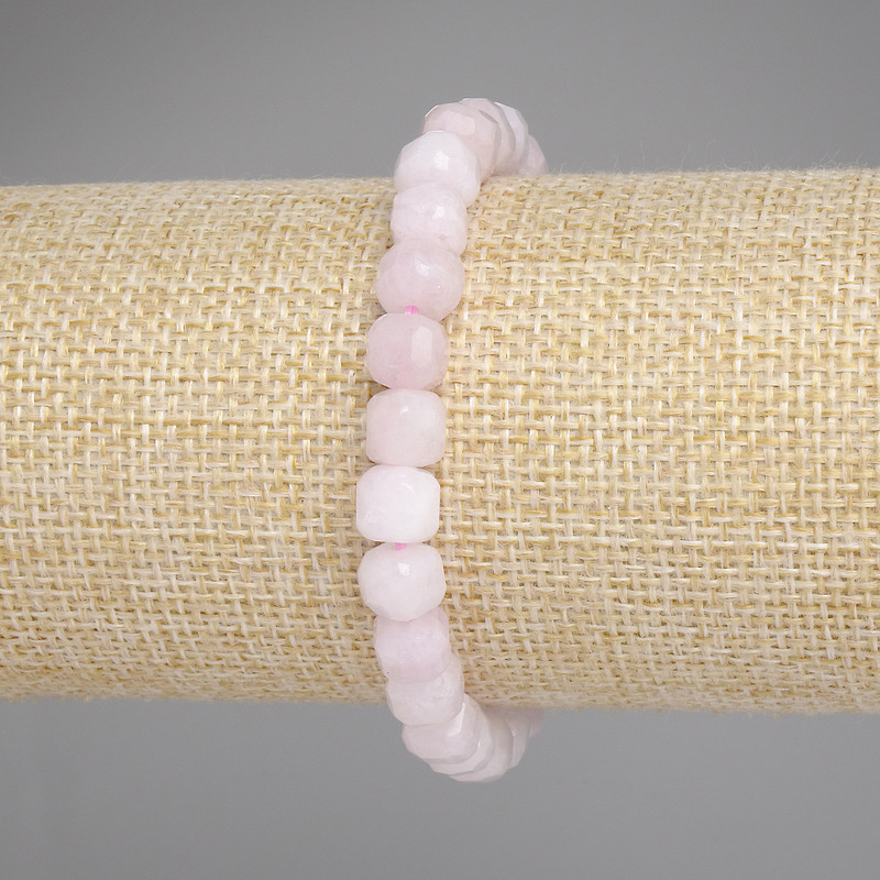 Rose quartz bracelet with faceted cube beads, 7×7 mm diameter, 18 cm length, stretch