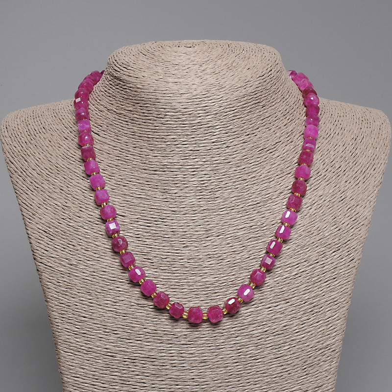 Tourmaline necklace with faceted cube beads, 7×7 mm cubes, 3 mm beads, about 45 cm long, with clasp