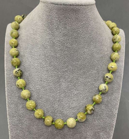 Jadeite Necklace with Smooth Beads 10.5 mm, 50 cm Length, with Clasp