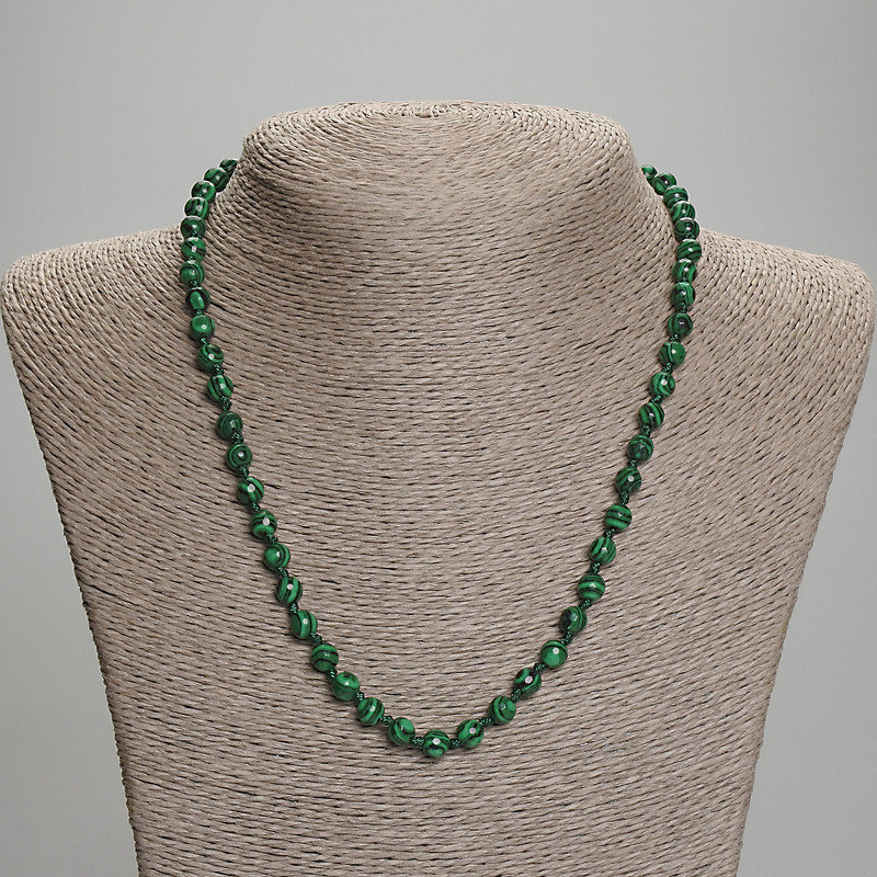 Malachite Necklace with Faceted Beads, 6 mm Diameter, Length About 45 cm, with Clasp