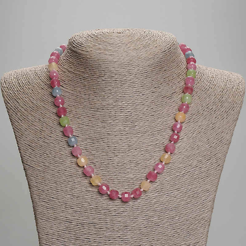 Tourmaline necklace with faceted cubes, 7x7 mm, length 45 mm ± with clasp