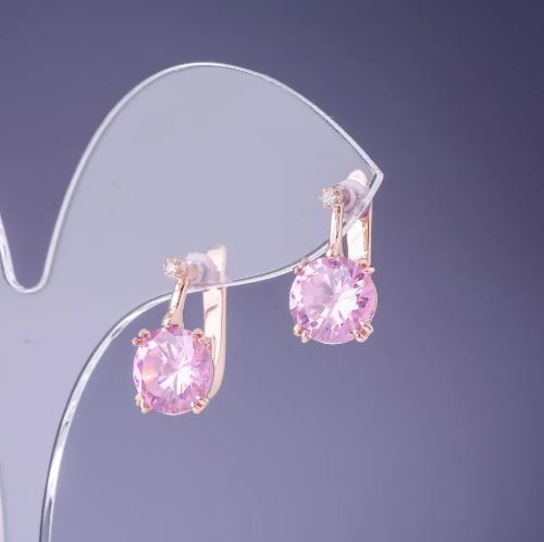 Earrings with pink crystals 16x9 mm in gold-toned metal