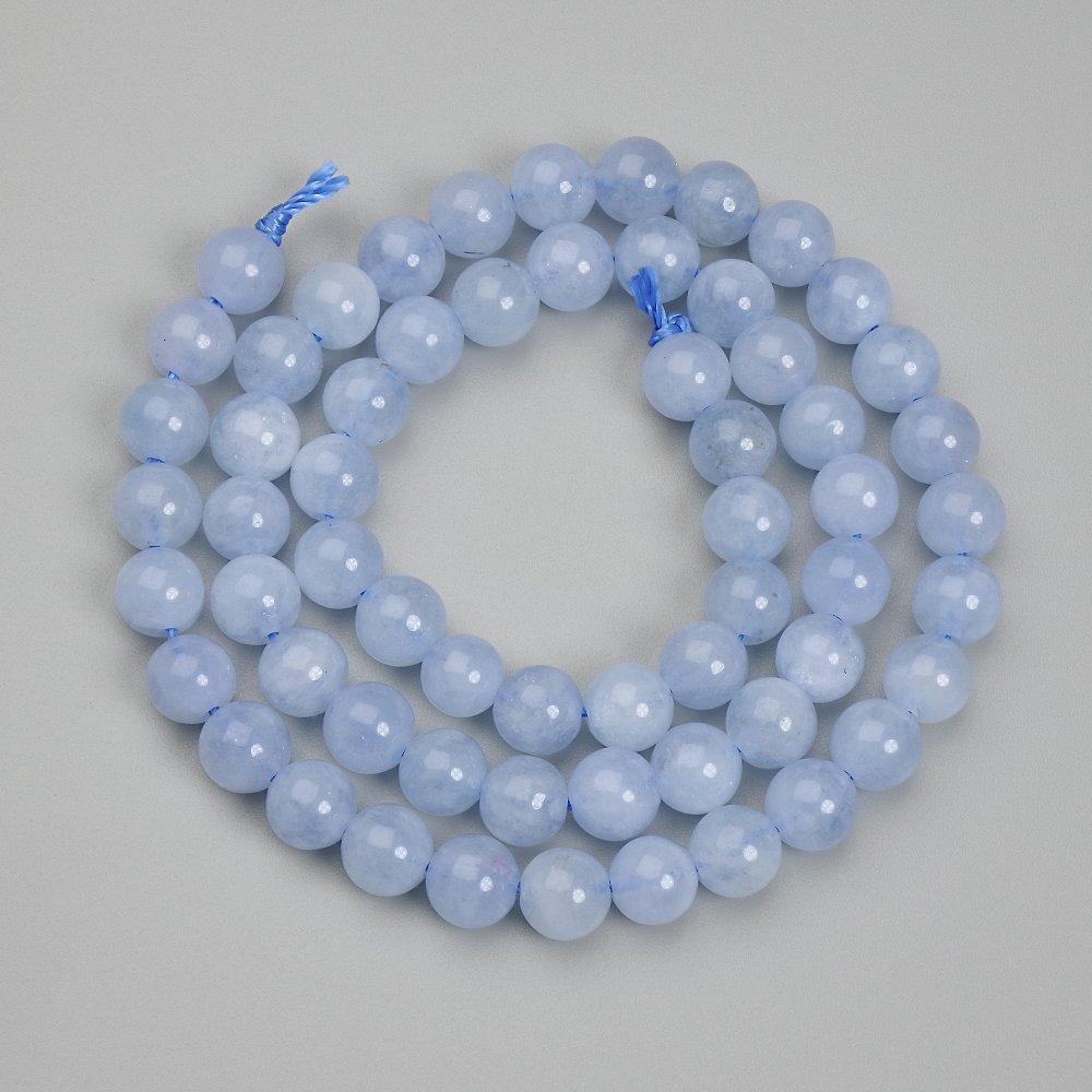 Aquamarine beads, smooth round spheres, 6mm diameter, 38 cm long on thread
