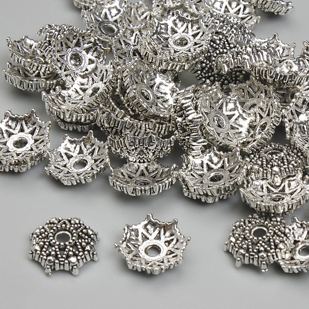 Bead Cap Findings, 9.5 mm diameter, 2.5 mm hole, silver color metal, pack 20 g (~60 pcs)