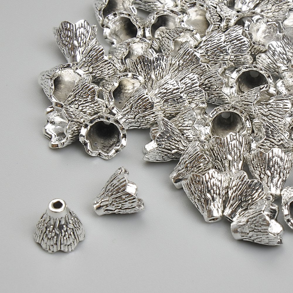End cap findings, 6x6.5 mm, hole diameter about 1.8 mm, silver-colored metal, pack 20 g (~50 pcs)