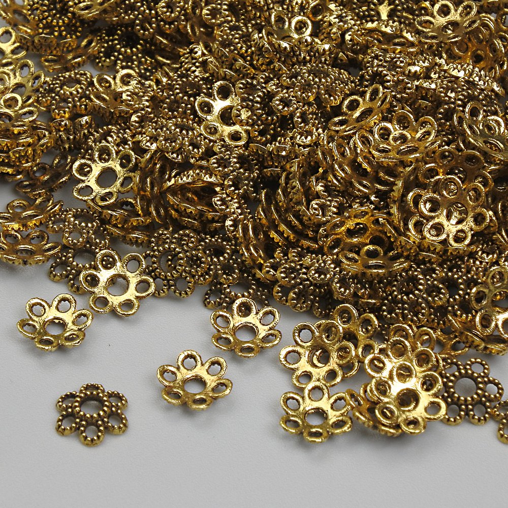 Bead cap findings, gold-tone, 6 mm diameter, hole diameter 1.9 mm, packaging 20 g (approx. 355 pcs)