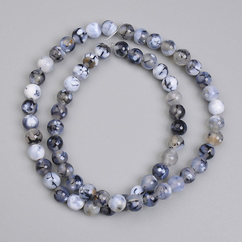 Dragon's Vein Agate Beads Smooth Round 6mm +-, length 37cm+- on thread