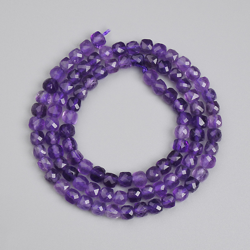 Faceted Amethyst Beads, Cube-Cut 4x4 mm, 38 cm Length on Thread