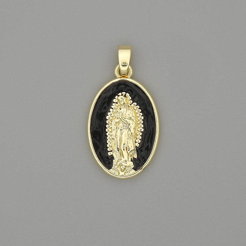 Pendant Mother of God enamel on gold-tone metal, 29×18 mm
