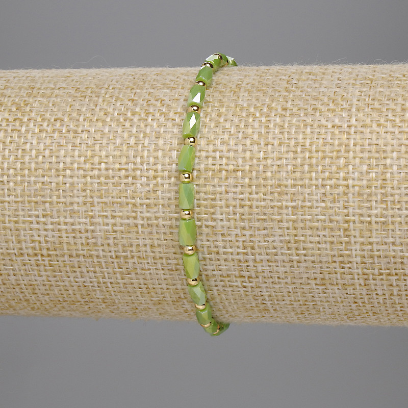Bracelet with Czech Crystal, Faceted Cylinders 5×3 mm and 2 mm Beads, 18 cm Elastic