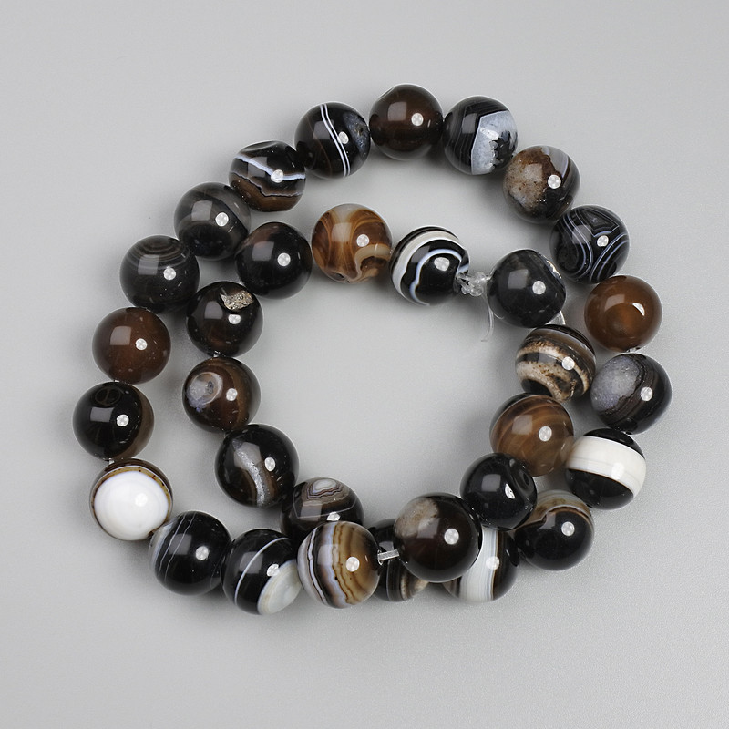 Agate Beads, Smooth Ball, 12 mm Diameter ±, On Thread, 38 cm Length+