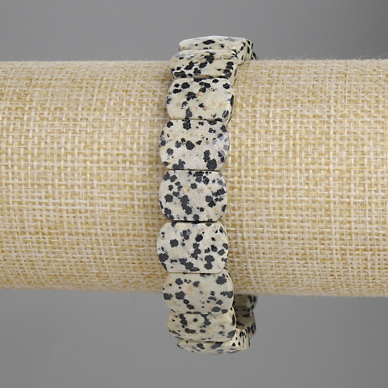 Dalmatian Jasper Bracelet, Faceted Links 14x10 mm, Length 18 cm, Stretch