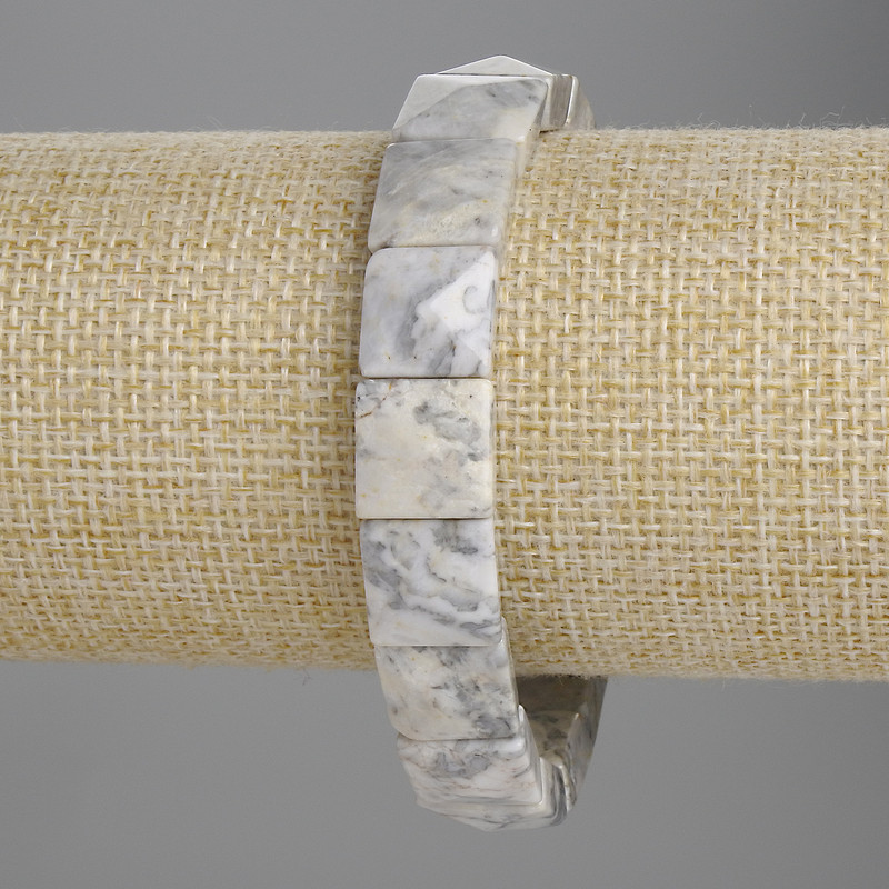 Gray Jasper Faceted Link Bracelet, 12x12 mm, length 18 cm, stretch