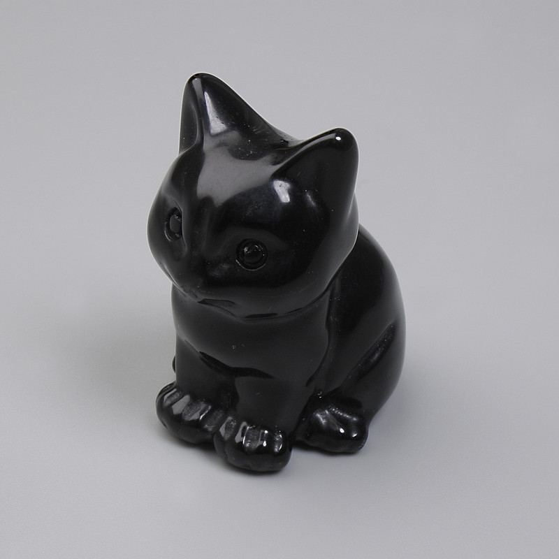 Cat figurine in black agate, 40x30x23 mm