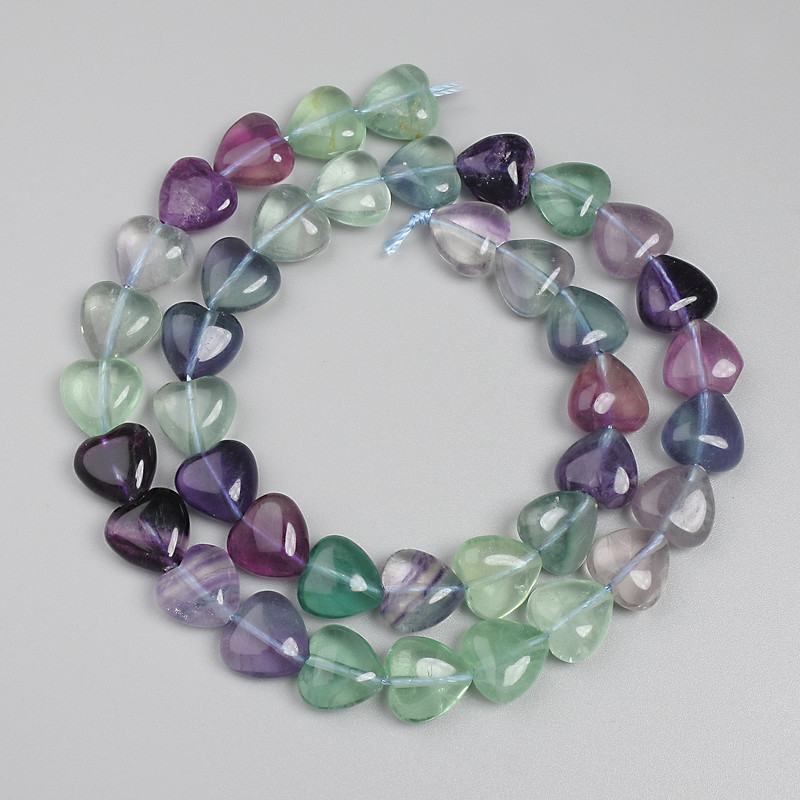 Fluorite Heart Beads, 10mm Diameter ±, On Thread, 38cm Length+