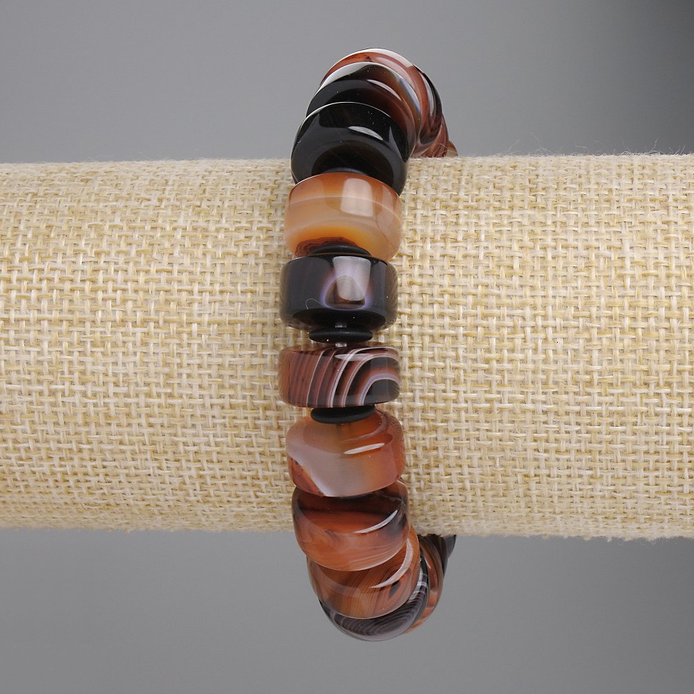 Agate Rondelle Bracelet, elastic stretch, rondelle beads 15x7-7 mm and 8x1 mm, length 18 cm