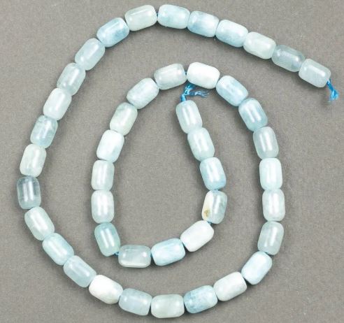 Natural Aquamarine Barrel Beads, 6x9mm, 39 cm length