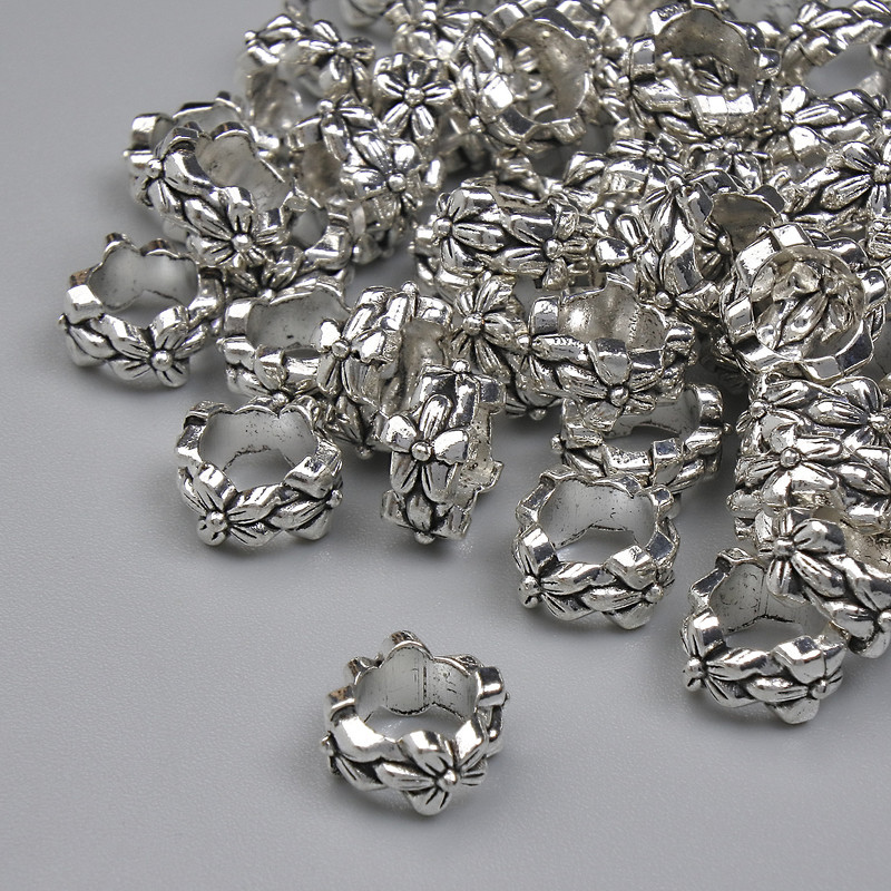 Bead insert findings, silver metal color, 7×4 mm, hole diameter approx. 4.8 mm, packaging 20 g (~57 pcs)