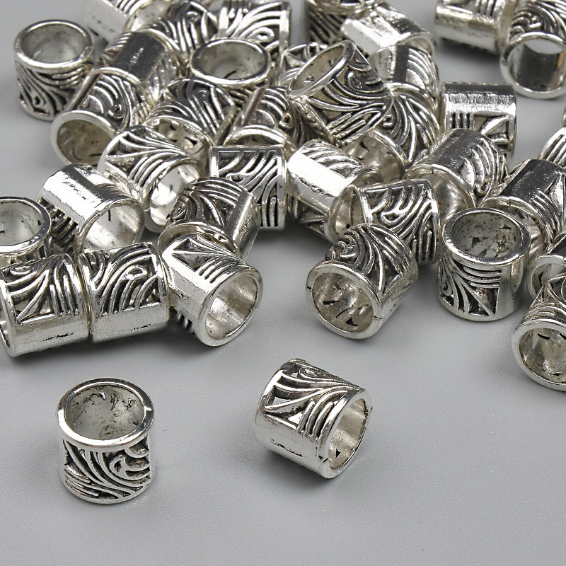 Bead insert, silver metal color, 7 mm diameter, hole diameter ~2.2 mm, packaging 20 g (~20 pcs)