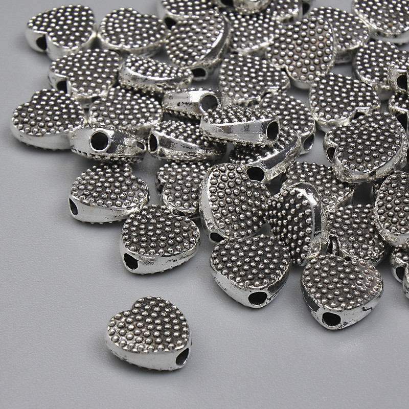 Heart-shaped Bead Insert, Silver, 7mm