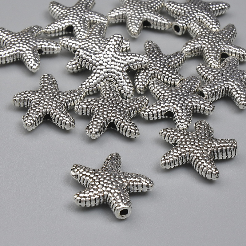 Sea Star Bead Insert, Silver Color, 14mm Diameter, 1.5mm Hole Diameter, Packaging 20 g (~14 pcs)