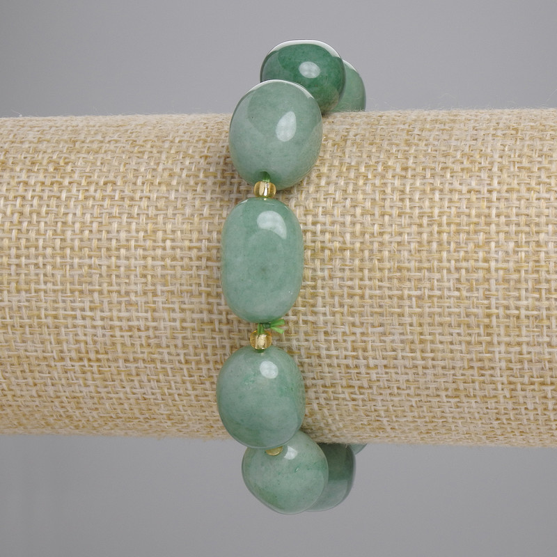 Jade Faceted Bracelet, diameter 17-18×11 mm, 5–13 mm beads, 3 mm seed beads, length 18 cm, stretch