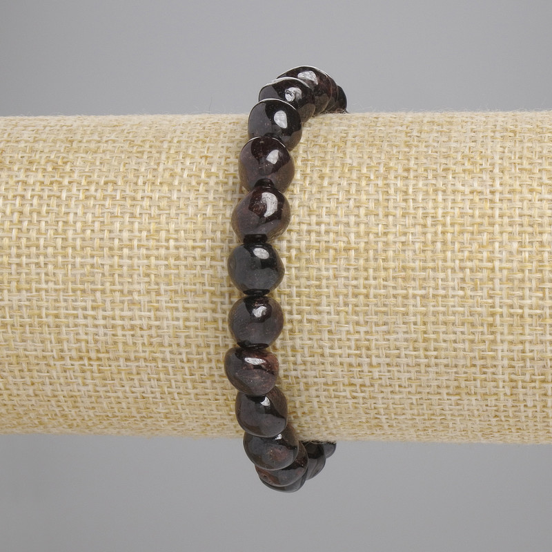 Garnet Faceted Bead Bracelet, Bead Diameter 7.5–9×8 mm, Length 18 cm, Stretch