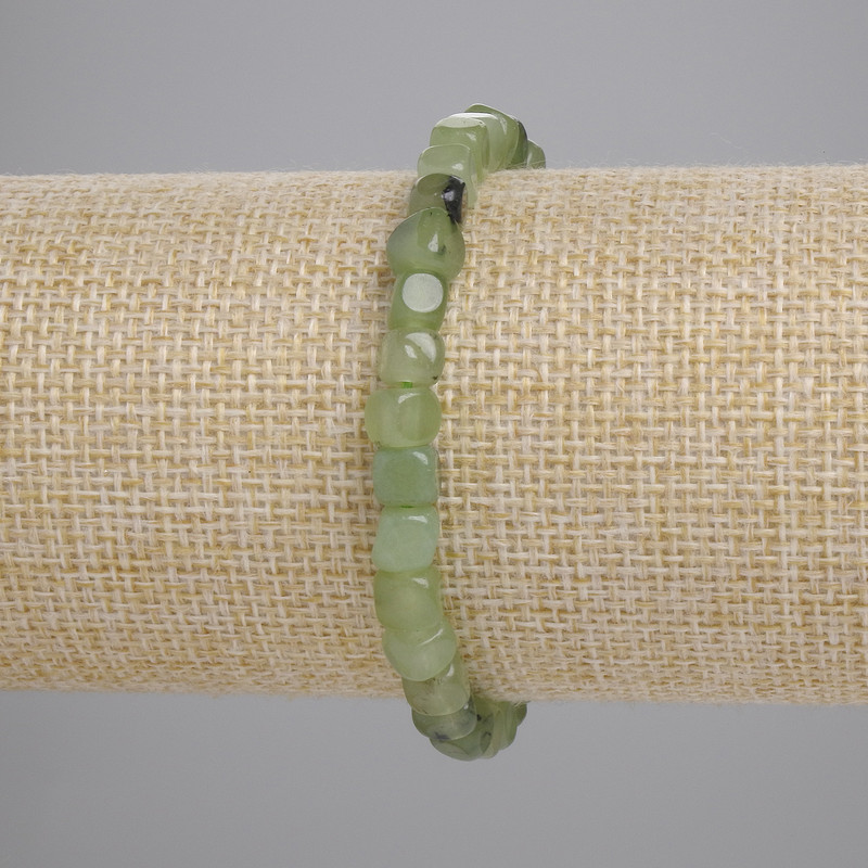 Prehnite Cube Bracelet, 5mm Diameter, 18cm Length, Stretch