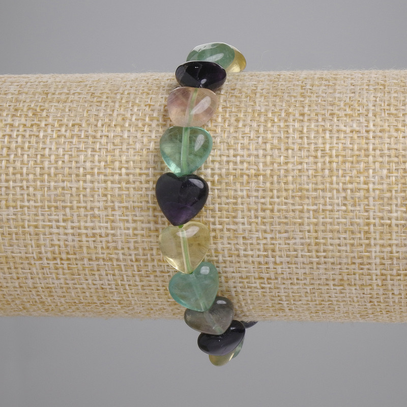 Natural Fluorite Heart-Shaped Bracelet, 10mm Beads, Length 18cm ± (Stretch)