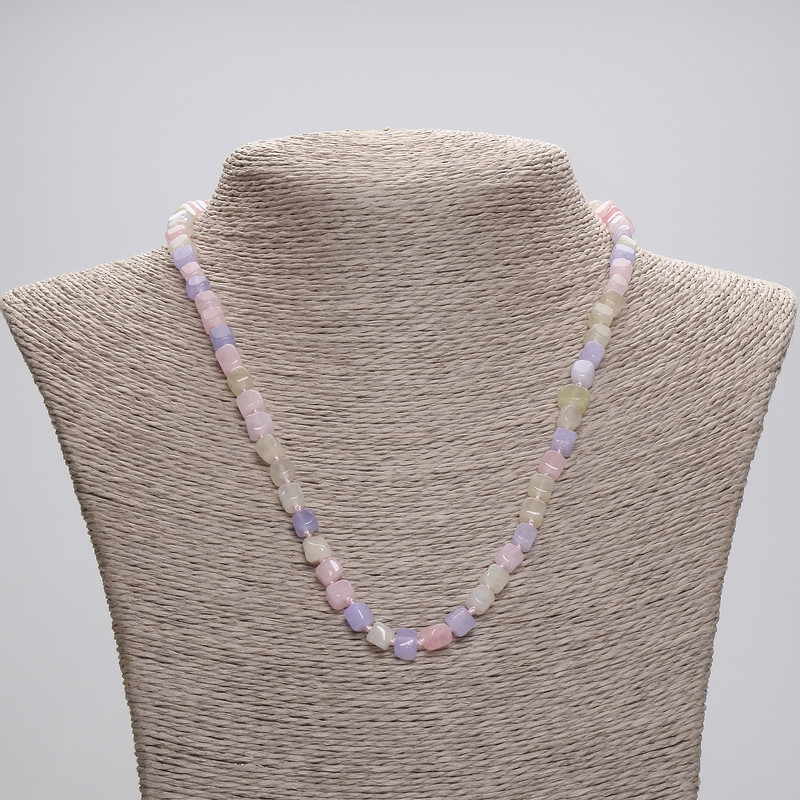 Morganite cube-bead necklace, 5x5 mm, length 45 cm, with clasp