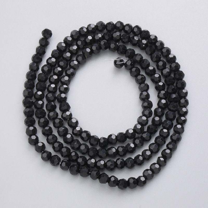 Seed Beads Czech Crystal on Fishing Line Black Matte Faceted Bead, Diameter 3.5 mm, Length 49 cm