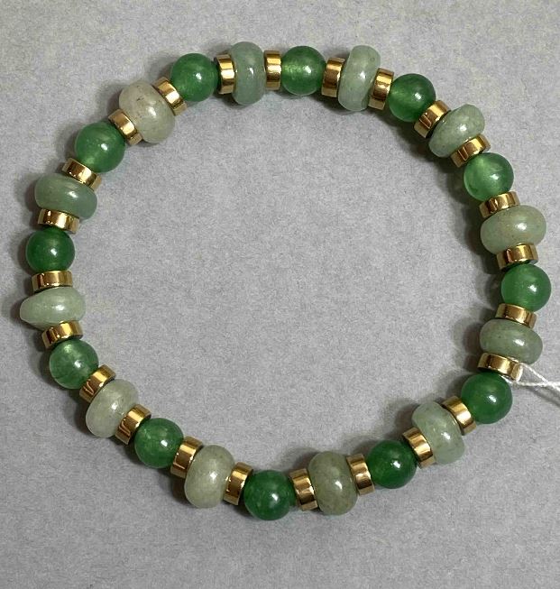Bracelet with nephrite round beads 6 mm, hematite rondelles 8×4 mm, and hematite rondelles 5×2 mm; length 18 cm; stretch