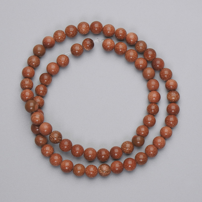 Aventurine Beads 'Golden Sand' Smooth Bead, 6mm Diameter, on Thread, About 37 cm Long