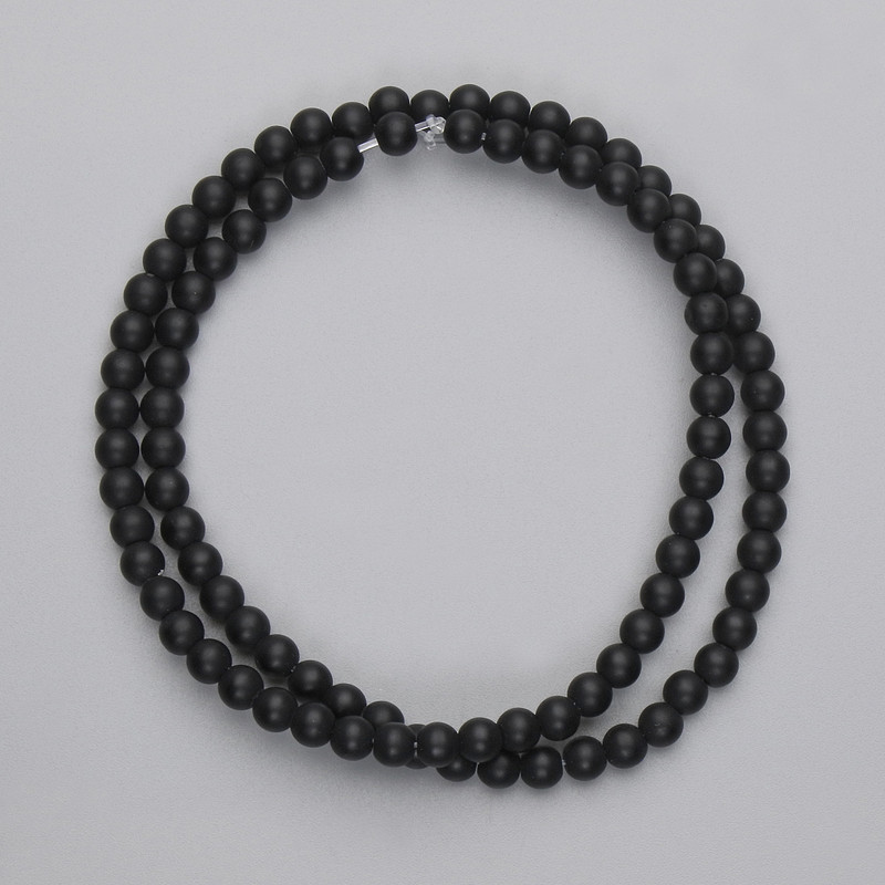 Shungite Beads, Smooth Spheres, 4 mm Diameter, On Beading Thread, 38 cm Long