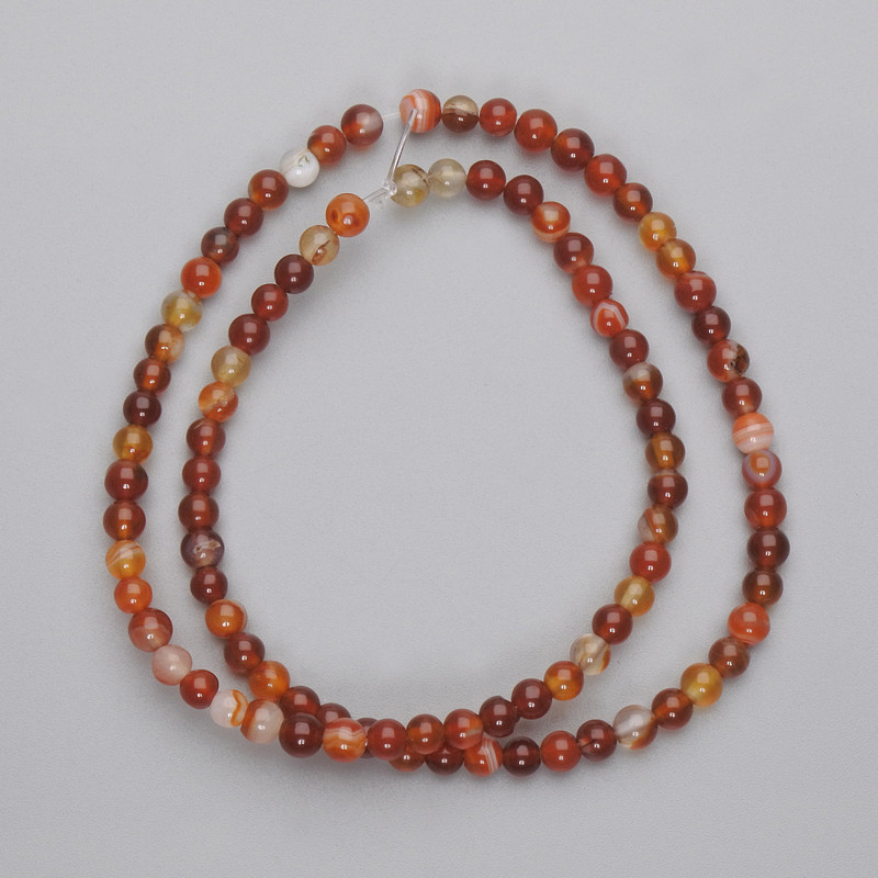 Agate beads, smooth round spheres, 4 mm diameter, on thread, 36 cm length
