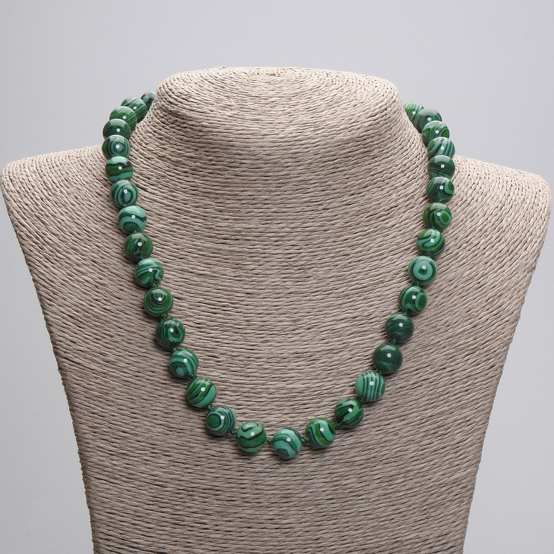 Malachite Necklace with Smooth Round Beads, 10 mm Diameter, 45 cm Length with Clasp