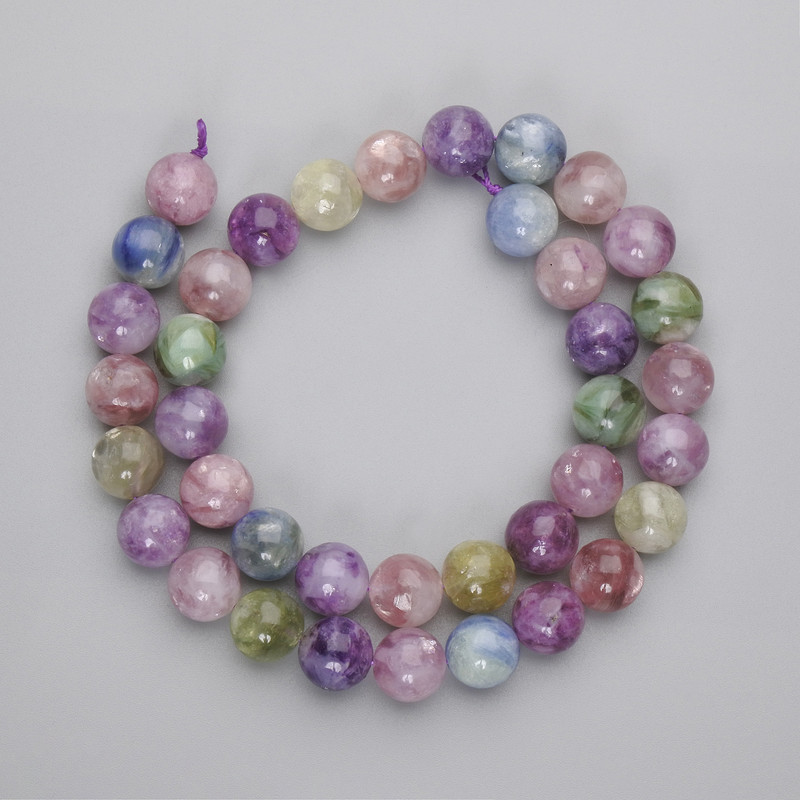 Lepidolite beads, smooth spheres, 10 mm diameter, 38 cm long on thread