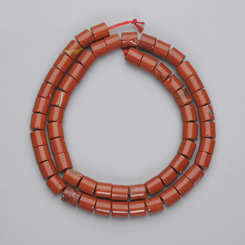 Red Jasper Cylindrical Beads, diameter about 6–6.5 mm, 5×6 mm, length about 38 cm on thread