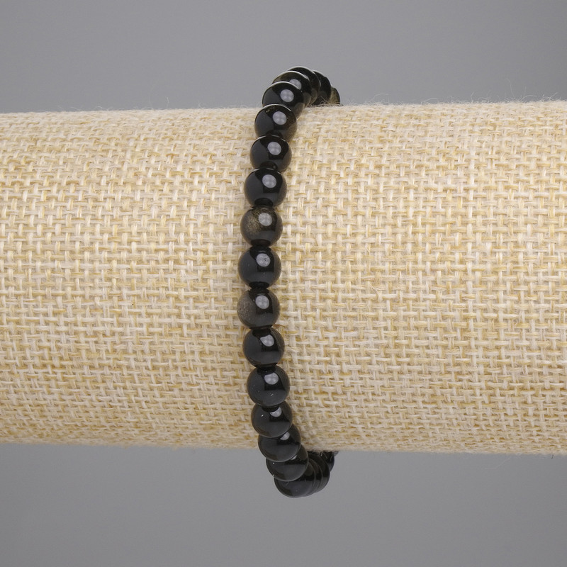 Sun Obsidian Bracelet with Smooth Beads, 6mm, 18 cm, Stretch
