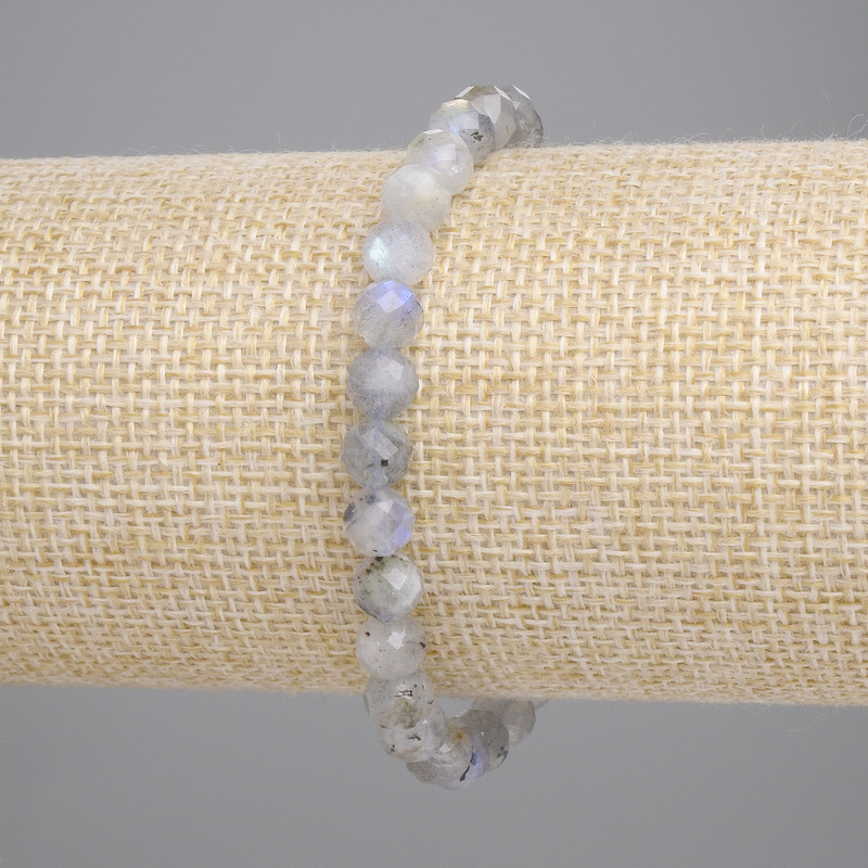 Labradorite Faceted Bead Bracelet, 6mm Diameter, 18cm Length, Stretch