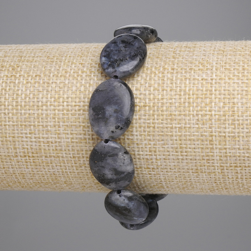 Larvikite Oval Bracelet, 19×15 mm Beads, 18 cm Stretch