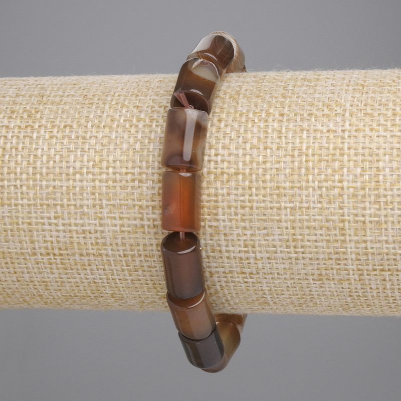 Agate bracelet with cylindrical beads, diameter 12×8 mm, length 18 cm, stretch