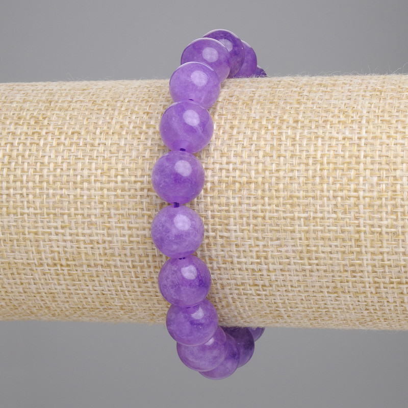 Amethyst Bracelet with Smooth Beads, 10 mm Diameter, 18 cm Length, Stretch
