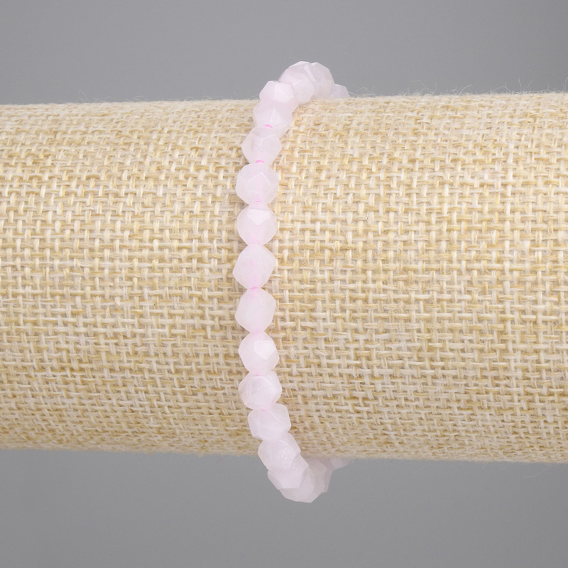Rose Quartz Bracelet with Faceted Beads, 6x5 mm, 18 cm Stretch
