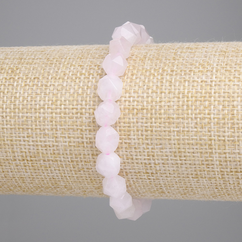 Rose Quartz Bracelet with Faceted Beads, Bead Size 8x6 mm, 5 mm +/-, Length 18 cm +/-, Stretch