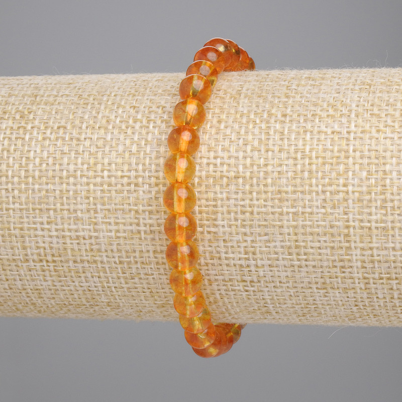 Citrine Bracelet with Smooth Pressed Beads, 6mm diameter, 18 cm length, Stretch