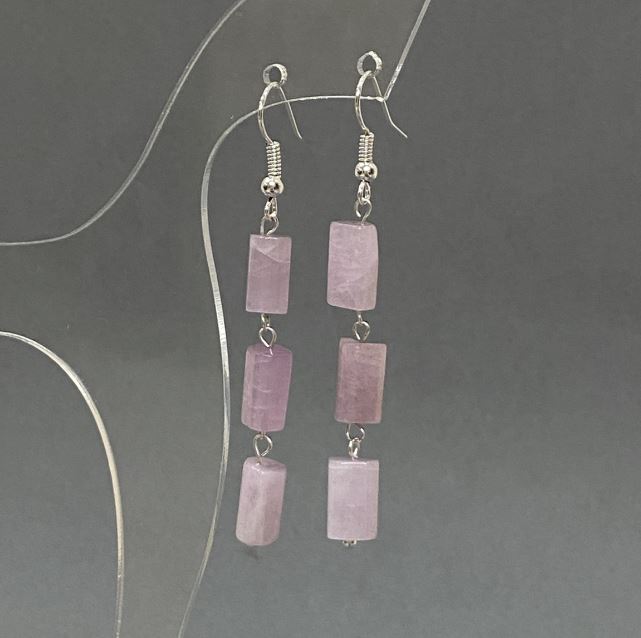Kunzite Earrings, Faceted Cut 10x6 mm, 60 cm length