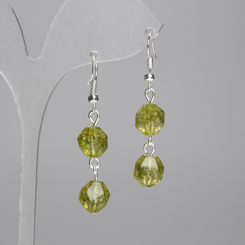 Peridot Faceted Earrings, 10x8.5 mm, about 40 mm long
