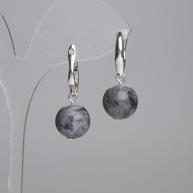 Labradorite Smooth Bead Earrings 12mm, Length 30mm