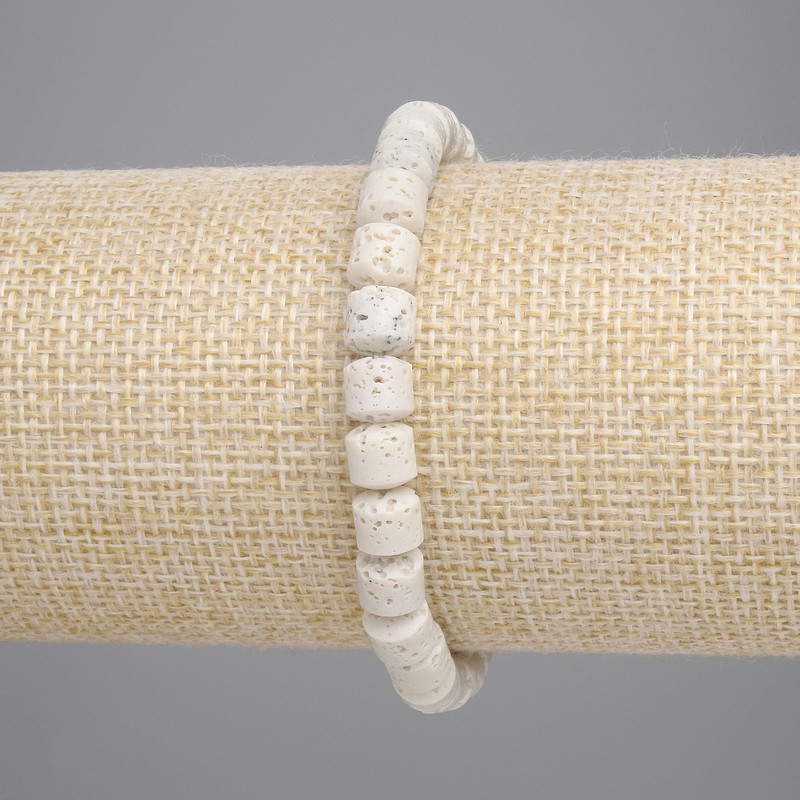 Volcanic Lava Cylinder Bracelet, 6x6 mm diameter, 18 cm long, stretch